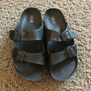 MIA Black Double Buckle platform Slides